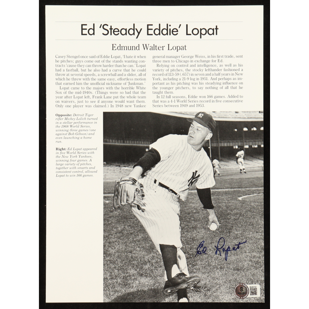 Ed Lopat Signed Yankees News Article Cutout (Beckett) at PristineAuction.com