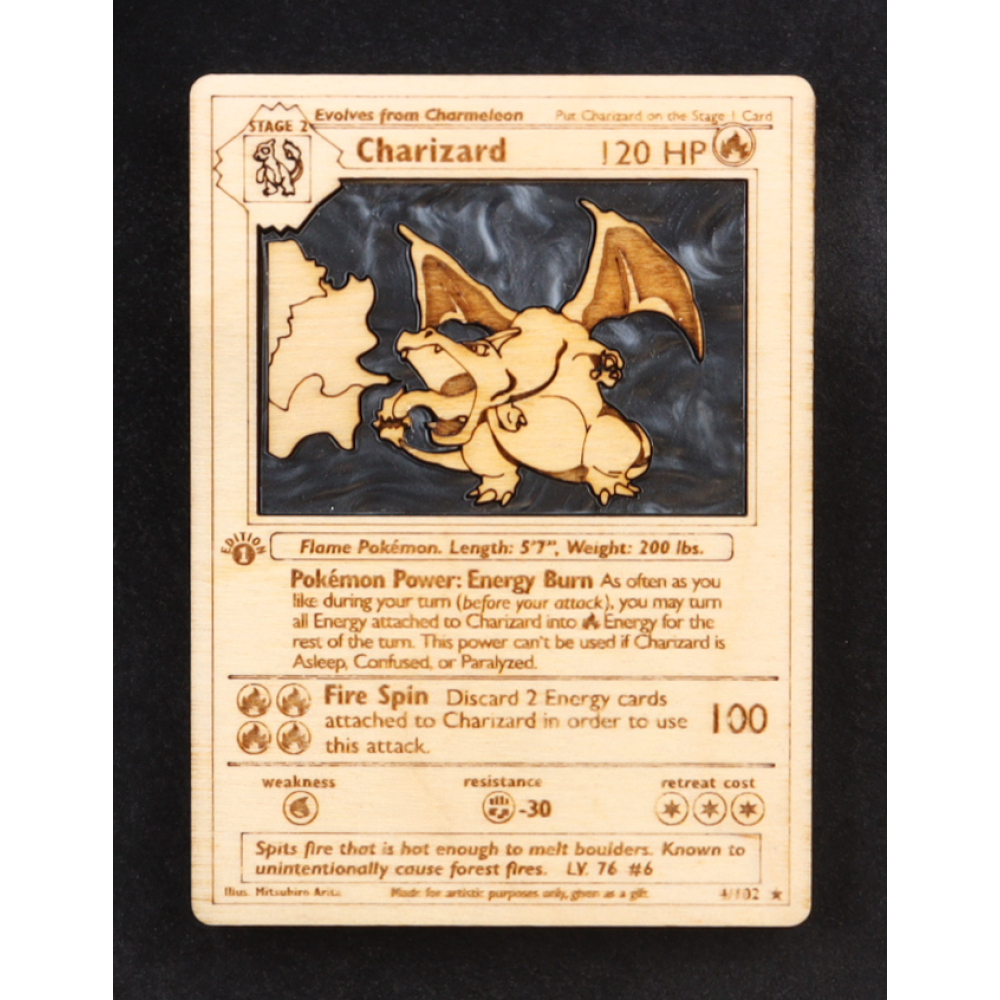 Charizard Custom Wood Art Trading Card at PristineAuction.com