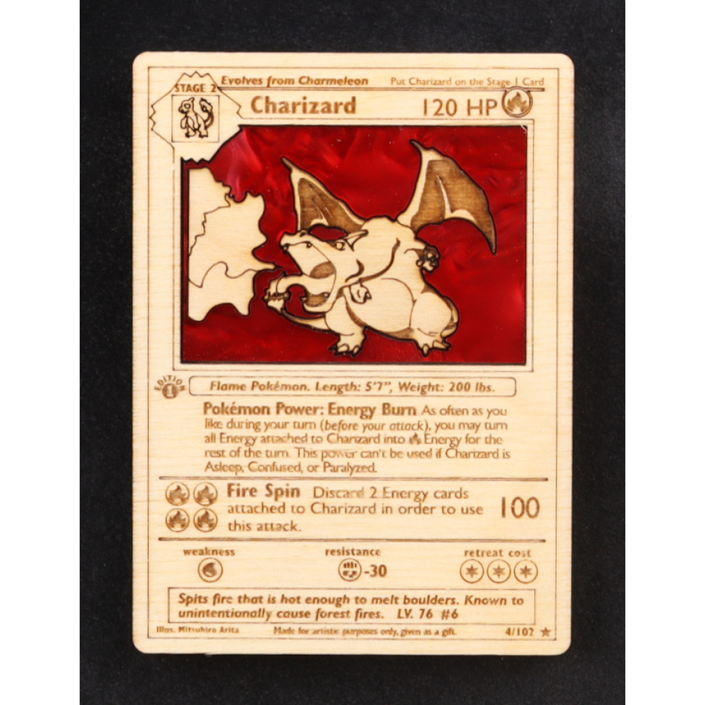 Charizard Custom Wood Art Trading Card at PristineAuction.com