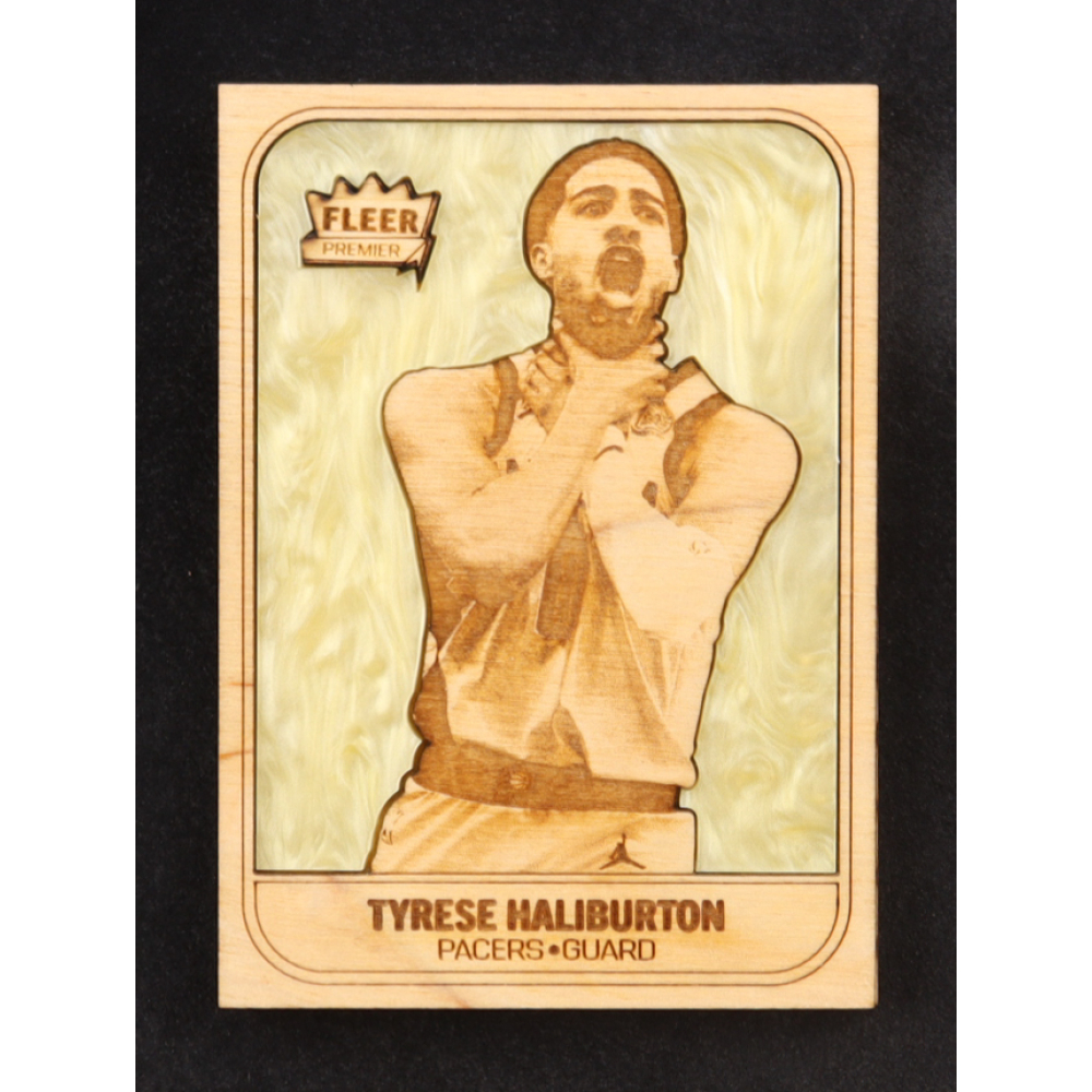 Tyrese Haliburton Custom Wood Art Trading Card at PristineAuction.com