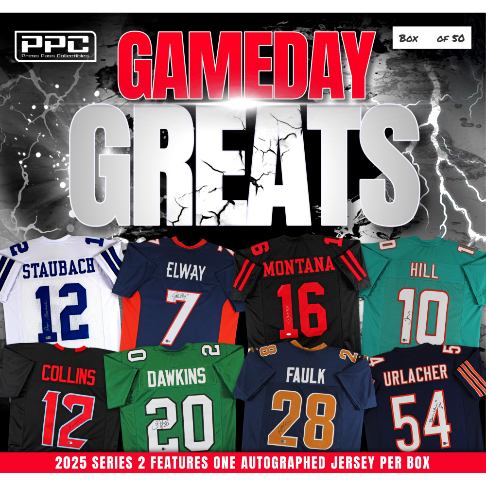 Press Pass Collectibles 2025 Gameday Greats Football Jersey Mystery Box – Series 2 (Limited to 50) at PristineAuction.com