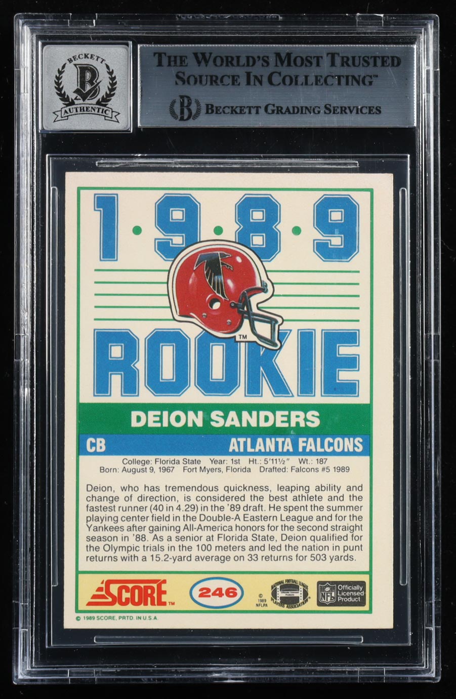 Deion Sanders Signed 1989 Score #246 RC (BGS | Auto 10) at PristineAuction.com Deion Sanders Signed 1989 Score #246 RC (BGS | Auto 10) at PristineAuction.com
