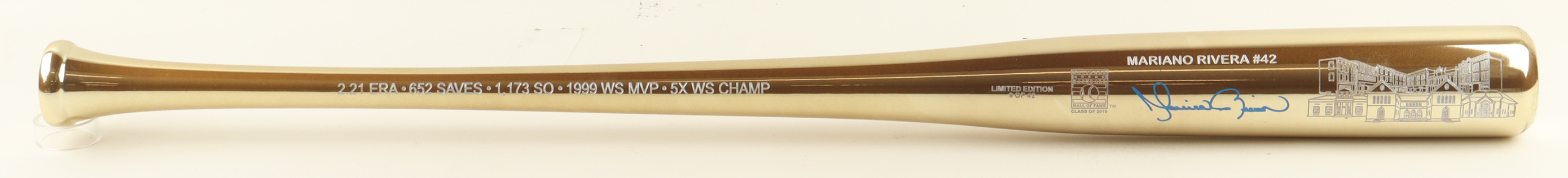 Mariano Rivera Signed LE 2019 Hall of Fame Gold Chrome Baseball Bat (Beckett) at PristineAuction.com Mariano Rivera Signed LE 2019 Hall of Fame Gold Chrome Baseball Bat (Beckett) at PristineAuction.com
