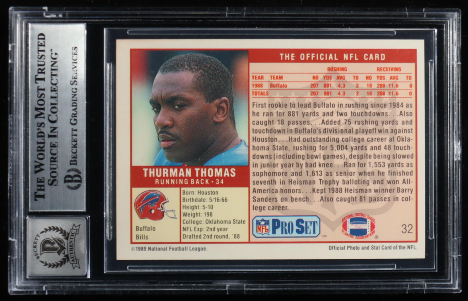 Thurman Thomas Signed 1989 Pro Set #32 RC (BGS | Auto 10) at PristineAuction.com Thurman Thomas Signed 1989 Pro Set #32 RC (BGS | Auto 10) at PristineAuction.com