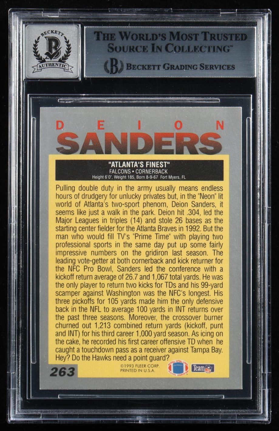 Deion Sanders Signed 1993 Fleer #263 (BGS | Auto 10) at PristineAuction.com Deion Sanders Signed 1993 Fleer #263 (BGS | Auto 10) at PristineAuction.com