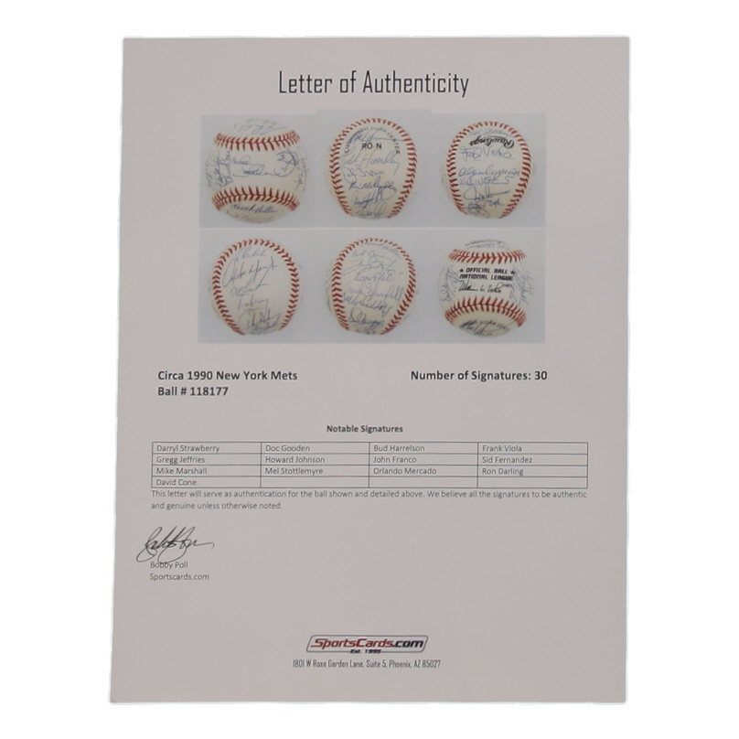 1980 Mets ONL Baseball Signed By (30) with Darryl Strawberry, Doc Gooden, Howard Johnson, David Cone (SportsCards.com) at PristineAuction.com 1980 Mets ONL Baseball Signed By (30) with Darryl Strawberry, Doc Gooden, Howard Johnson, David Cone (SportsCards.com) at PristineAuction.com