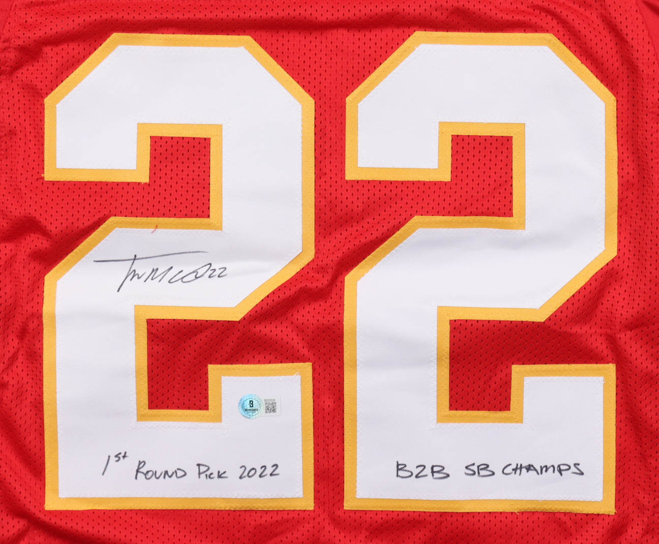 Trent McDuffie Signed Jersey Inscribed "1st Round Pick 2022" & "B2B SB Champs" (Beckett) at PristineAuction.com Trent McDuffie Signed Jersey Inscribed "1st Round Pick 2022" & "B2B SB Champs" (Beckett) at PristineAuction.com