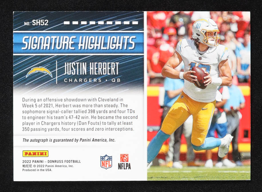 Justin Herbert 2022 Donruss Optic Signature Highlights Crystal #SH52 at PristineAuction.com Justin Herbert 2022 Donruss Optic Signature Highlights Crystal #SH52 at PristineAuction.com