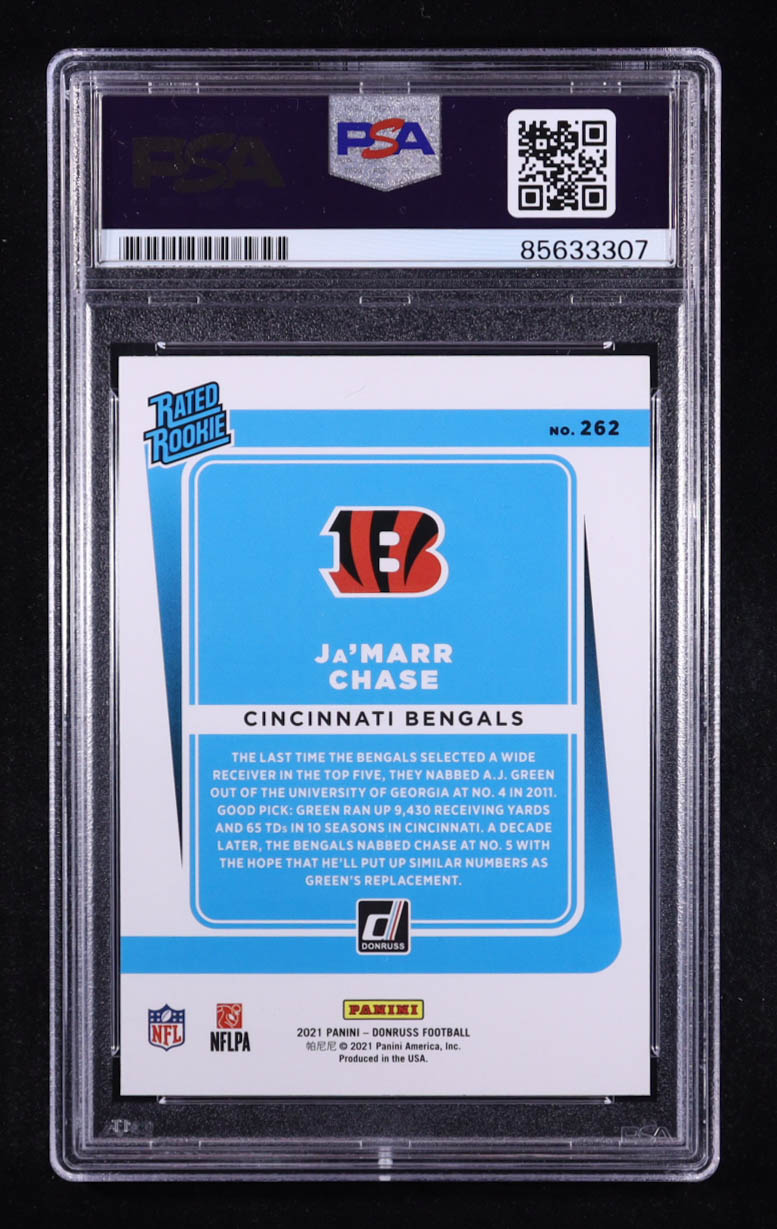 Ja'Marr Chase Signed 2021 Donruss RR #262 RC (PSA) at PristineAuction.com Ja'Marr Chase Signed 2021 Donruss RR #262 RC (PSA) at PristineAuction.com