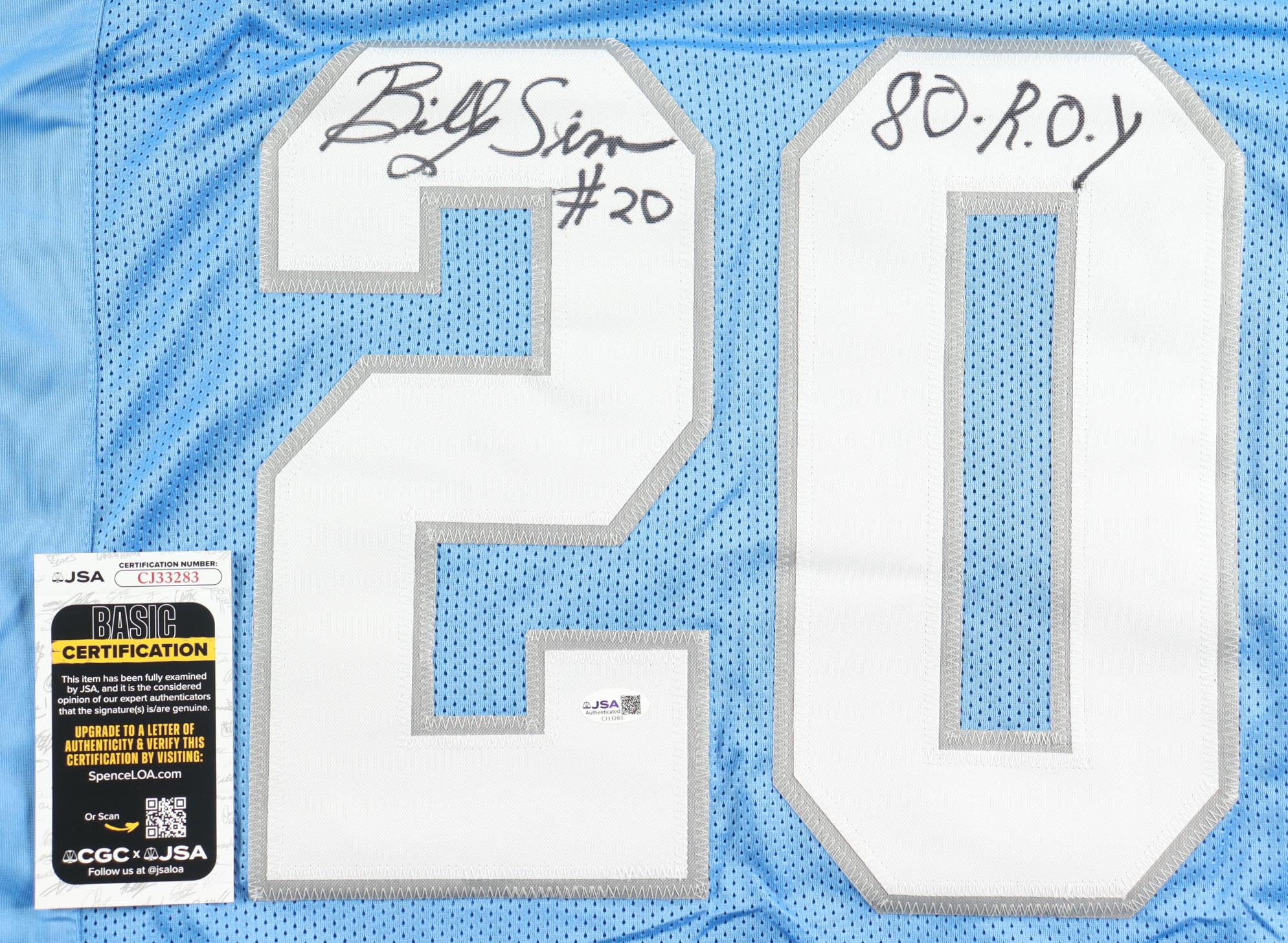 Billy Sims Signed Jersey Inscribed "80 - R.O.Y." (JSA) at PristineAuction.com Billy Sims Signed Jersey Inscribed "80 - R.O.Y." (JSA) at PristineAuction.com