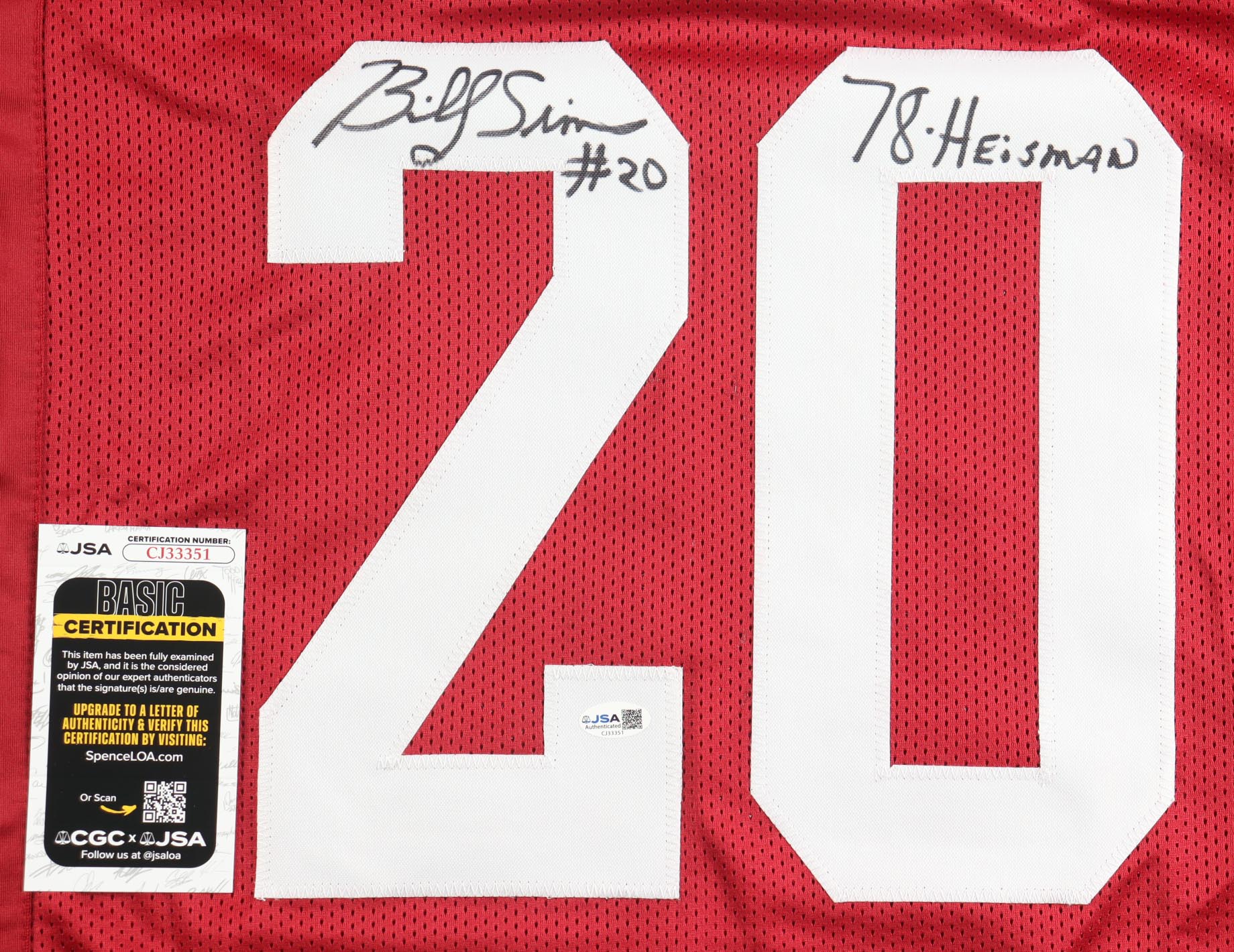 Billy Sims Signed Jersey Inscribed "78-Heisman" (JSA) at PristineAuction.com Billy Sims Signed Jersey Inscribed "78-Heisman" (JSA) at PristineAuction.com