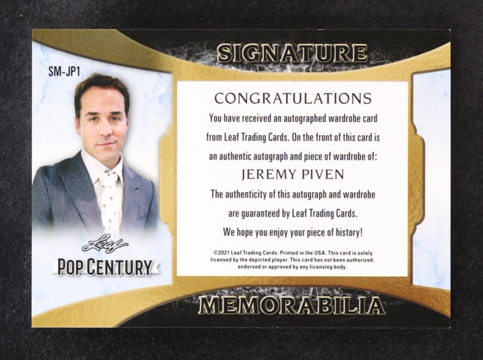 Jeremy Piven 2021 Leaf Pop Century Signature Memorabilia #SMJP1 at PristineAuction.com Jeremy Piven 2021 Leaf Pop Century Signature Memorabilia #SMJP1 at PristineAuction.com