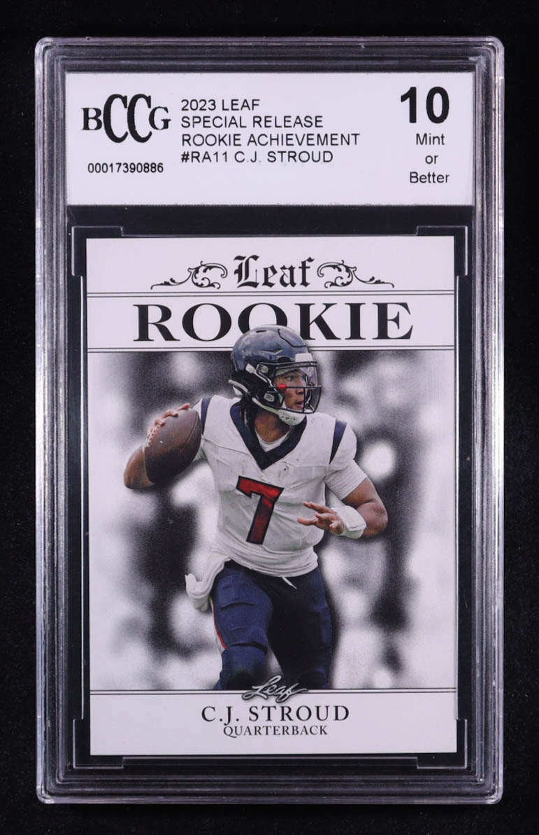 C.J. Stroud 2023 Leaf Special Release Rookie Achievement #RA11 RC (BCCG 10) at PristineAuction.com C.J. Stroud 2023 Leaf Special Release Rookie Achievement #RA11 RC (BCCG 10) at PristineAuction.com