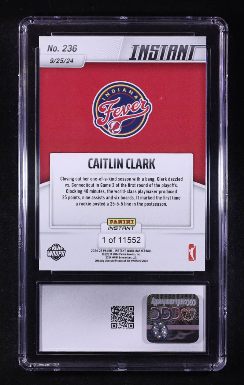 Caitlin Clark 2024-25 Panini Instant WNBA #236 RC (CGC 10) at PristineAuction.com Caitlin Clark 2024-25 Panini Instant WNBA #236 RC (CGC 10) at PristineAuction.com