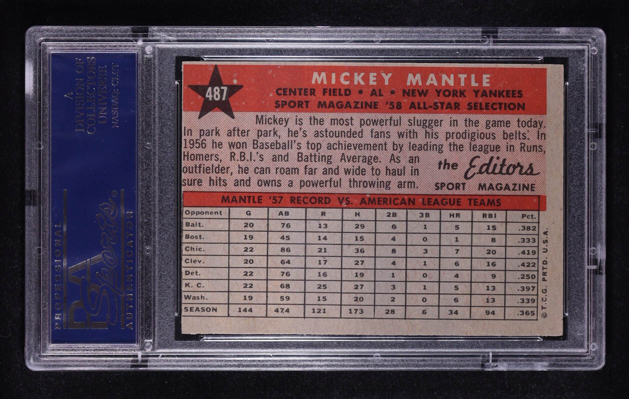 Mickey Mantle 1958 Topps #487 AS (PSA 8 OC) at PristineAuction.com Mickey Mantle 1958 Topps #487 AS (PSA 8 OC) at PristineAuction.com