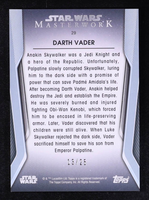 Darth Vader 2021 Topps Stars Wars Masterwork #29 #13/25 at PristineAuction.com Darth Vader 2021 Topps Stars Wars Masterwork #29 #13/25 at PristineAuction.com