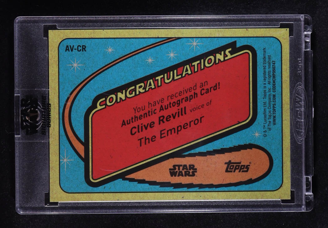 Clive Revill - Voice of The Emperor 2021 Topps Star Wars Signature Series Autographs #AVCR at PristineAuction.com Clive Revill - Voice of The Emperor 2021 Topps Star Wars Signature Series Autographs #AVCR at PristineAuction.com