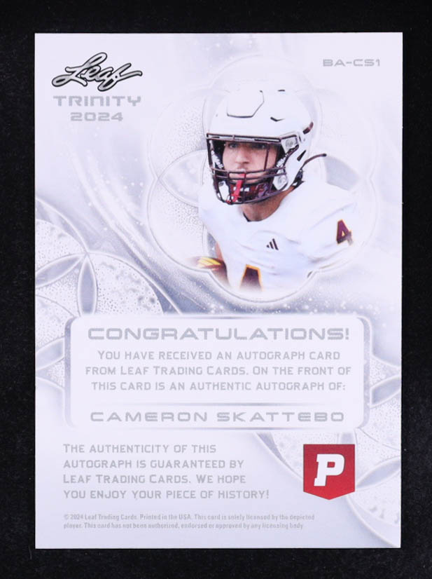 Cameron Skattebo 2024 Leaf Trinity Pristine Auction Autograph #BACS1 RC at PristineAuction.com Cameron Skattebo 2024 Leaf Trinity Pristine Auction Autograph #BACS1 RC at PristineAuction.com