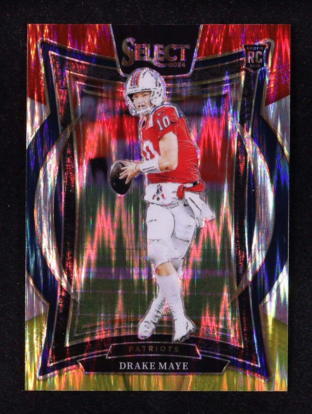 Drake Maye 2024 Select Prizm Red and Yellow Shock #27 RC at PristineAuction.com Drake Maye 2024 Select Prizm Red and Yellow Shock #27 RC at PristineAuction.com