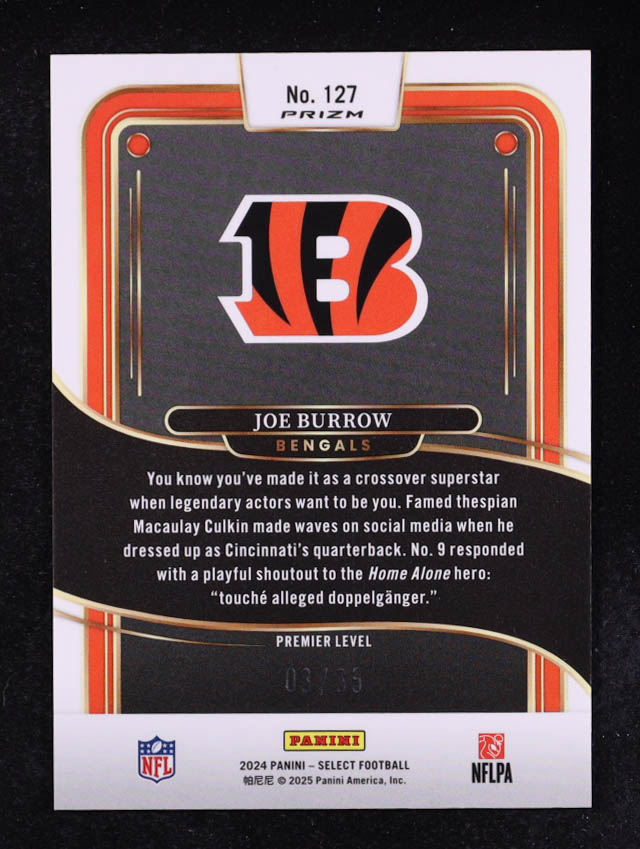 Joe Burrow 2024 Select Prizm Orange and Blue Shock #127 #3/35 at PristineAuction.com Joe Burrow 2024 Select Prizm Orange and Blue Shock #127 #3/35 at PristineAuction.com