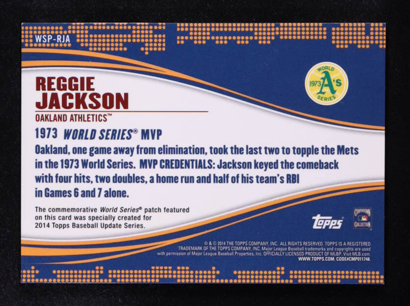 Reggie Jackson 2014 Topps Update World Series MVP Patches #WSPRJA at PristineAuction.com Reggie Jackson 2014 Topps Update World Series MVP Patches #WSPRJA at PristineAuction.com