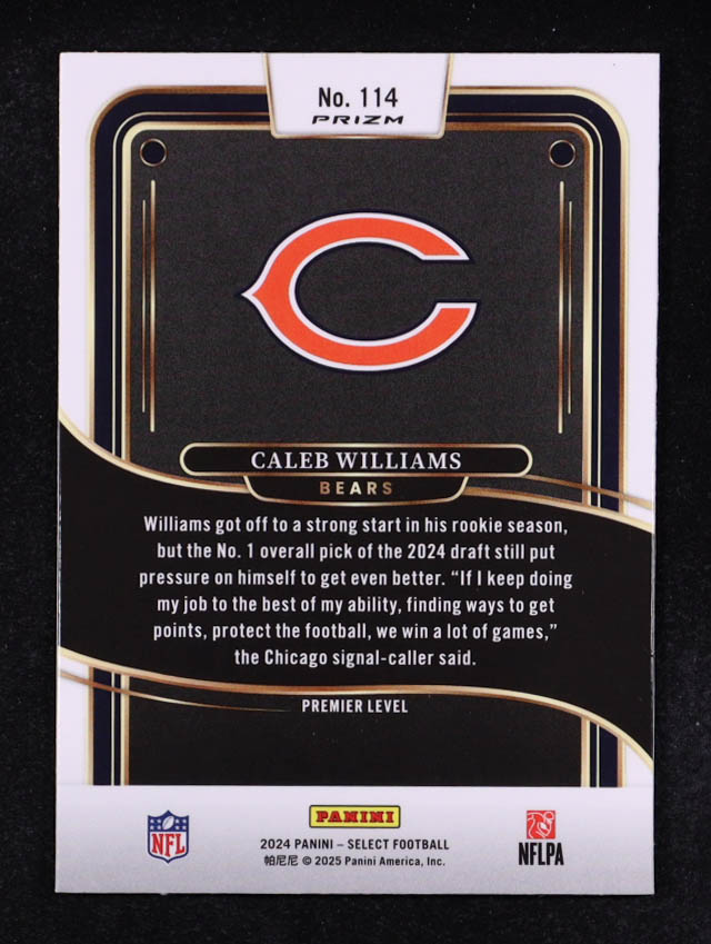 Caleb Williams 2024 Select Prizm Red and Blue Shock #114 RC at PristineAuction.com Caleb Williams 2024 Select Prizm Red and Blue Shock #114 RC at PristineAuction.com