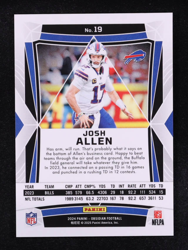 Josh Allen 2024 Panini Obsidian International #19 at PristineAuction.com Josh Allen 2024 Panini Obsidian International #19 at PristineAuction.com