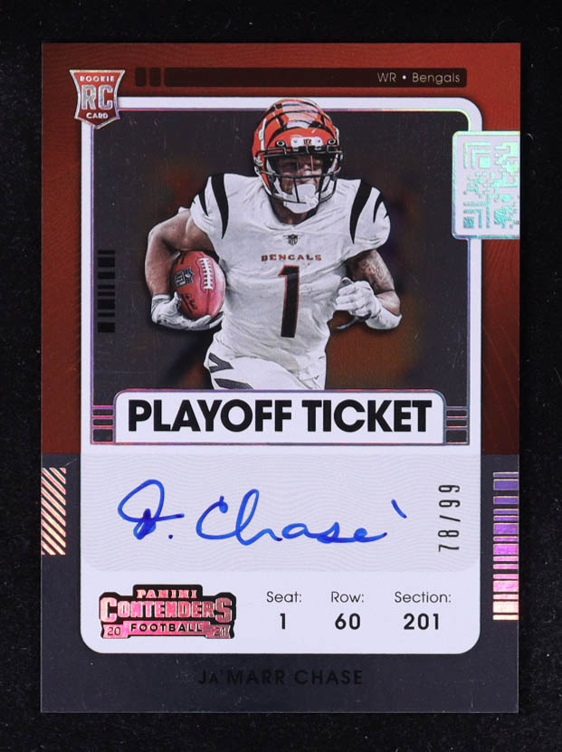 Ja'Marr Chase 2021 Panini Contenders Playoff Ticket Autograph #105A RC at PristineAuction.com Ja'Marr Chase 2021 Panini Contenders Playoff Ticket Autograph #105A RC at PristineAuction.com