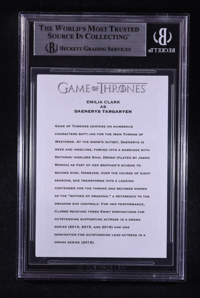 Emilia Clarke Signed Custom Game Of Thrones Trading Card (BGS) at PristineAuction.com Emilia Clarke Signed Custom Game Of Thrones Trading Card (BGS) at PristineAuction.com