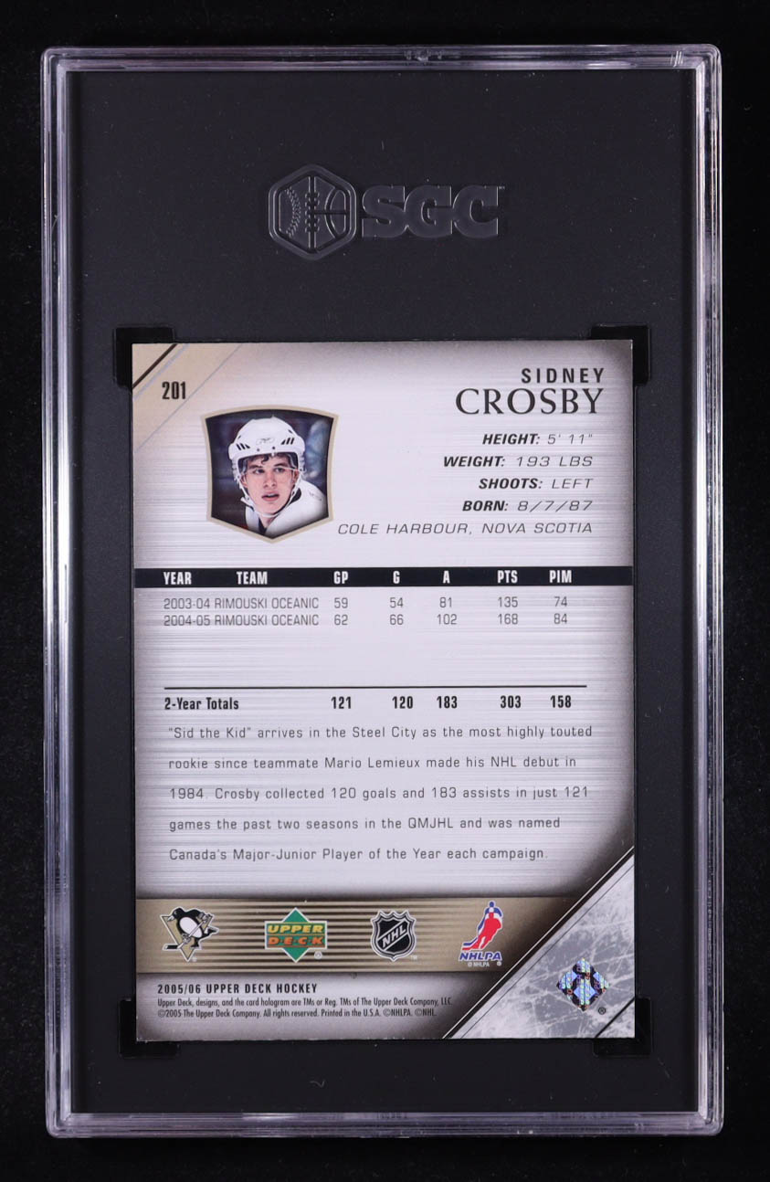 Sidney Crosby 2005-06 Upper Deck Young Guns #201 RC (SGC 9.5) at PristineAuction.com Sidney Crosby 2005-06 Upper Deck Young Guns #201 RC (SGC 9.5) at PristineAuction.com