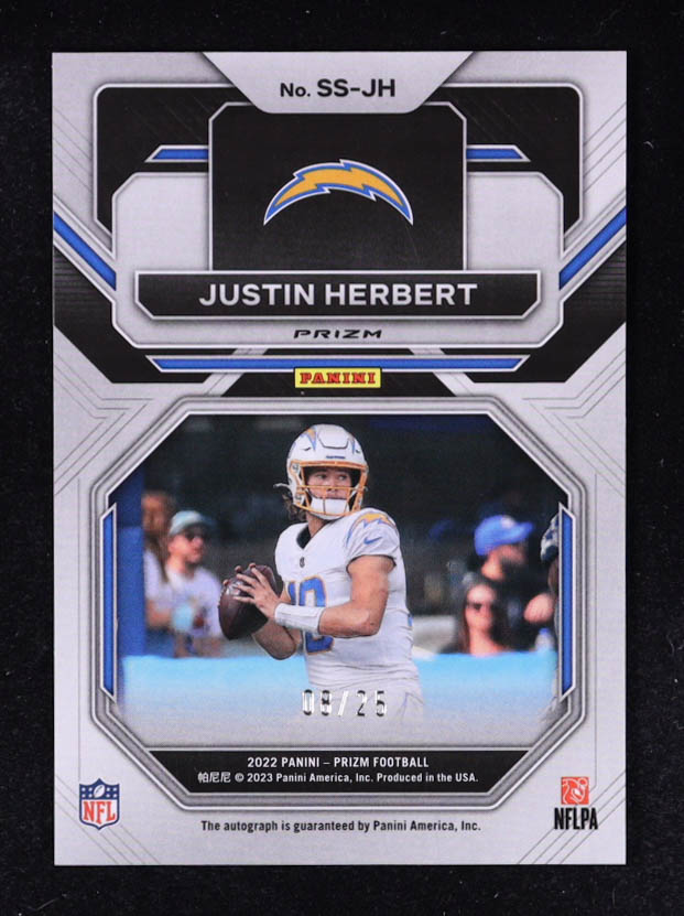Justin Herbert 2022 Panini Prizm Sensational Signatures Prizms Blue Ice #39 #8/25 at PristineAuction.com Justin Herbert 2022 Panini Prizm Sensational Signatures Prizms Blue Ice #39 #8/25 at PristineAuction.com