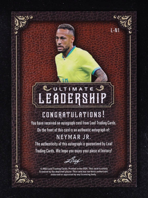 Neymar Jr. 2022 Leaf Ultimate Soccer Ultimate Leadership Autographs Blue #LN1 #3/4 at PristineAuction.com Neymar Jr. 2022 Leaf Ultimate Soccer Ultimate Leadership Autographs Blue #LN1 #3/4 at PristineAuction.com