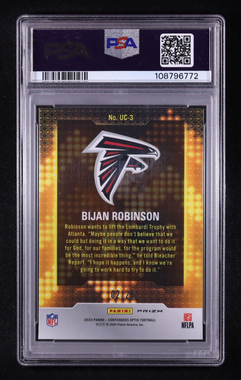 Bijan Robinson 2023 Panini Contenders Optic Up and Coming Black Scope #3 RC #2/25 (PSA 9) at PristineAuction.com Bijan Robinson 2023 Panini Contenders Optic Up and Coming Black Scope #3 RC #2/25 (PSA 9) at PristineAuction.com