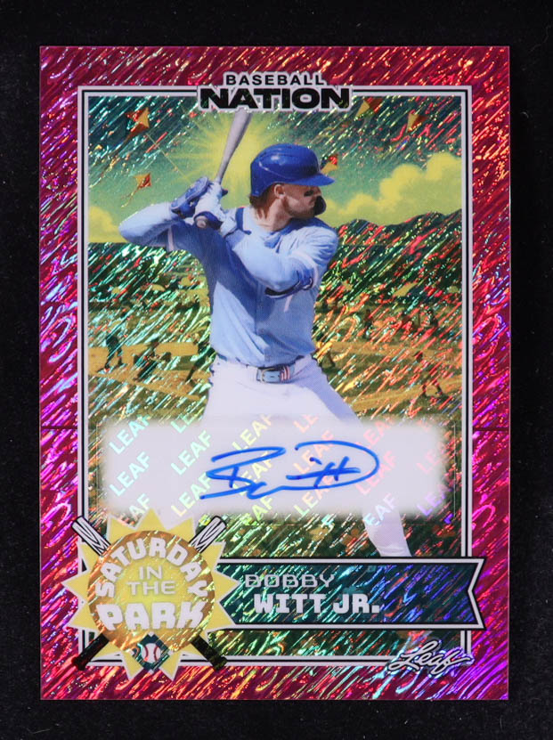 Bobby Witt Jr. 2025 Leaf Baseball Nation Saturday in the Park Autographs Pink #SABWJ #2/6 at PristineAuction.com Bobby Witt Jr. 2025 Leaf Baseball Nation Saturday in the Park Autographs Pink #SABWJ #2/6 at PristineAuction.com