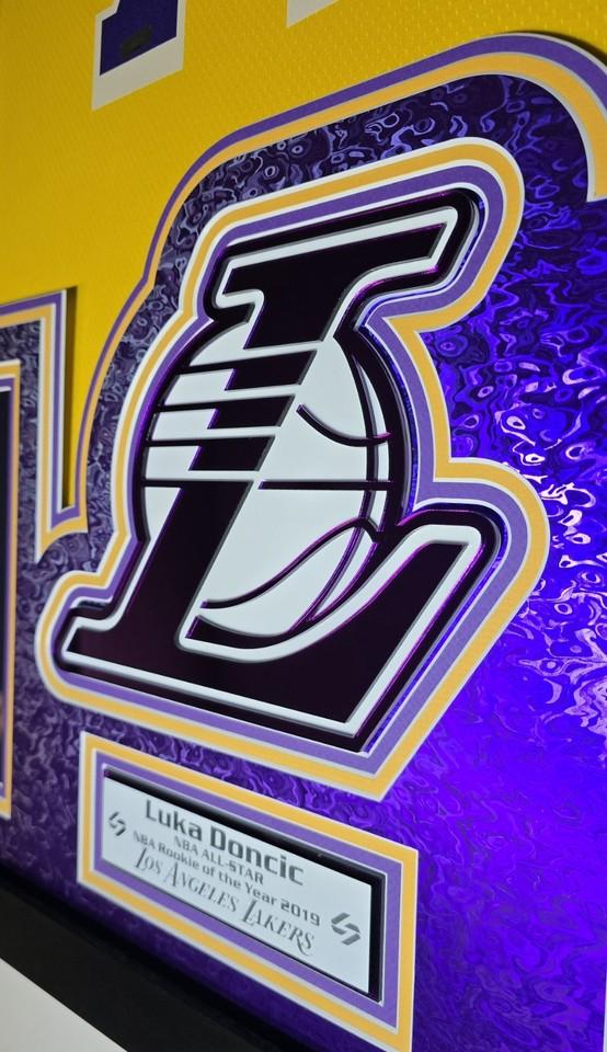 Luka Doncic Signed Lakers Custom Framed Nike Jersey with LED Display & (2) PSA 10 Graded Cards (Panini) at PristineAuction.com Luka Doncic Signed Lakers Custom Framed Nike Jersey with LED Display & (2) PSA 10 Graded Cards (Panini) at PristineAuction.com