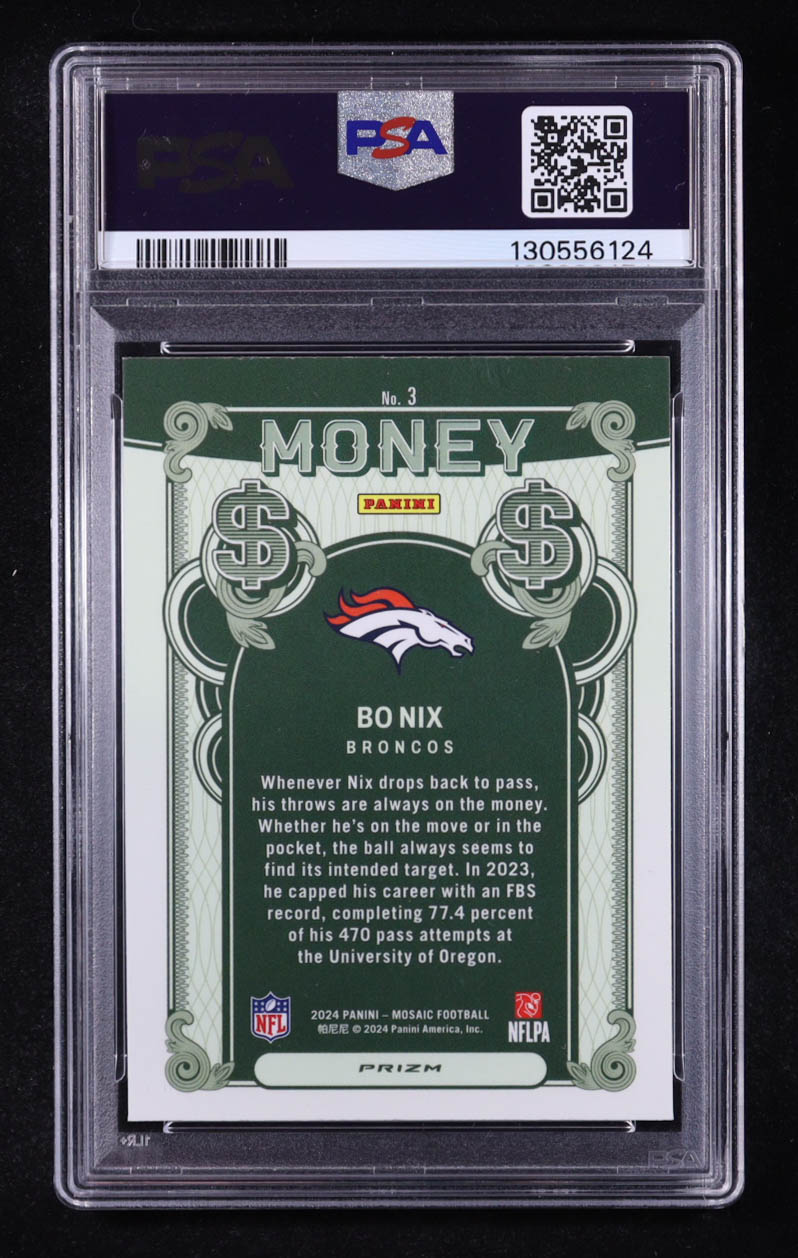 Bo Nix 2024 Panini Mosaic Money #3 RC (PSA 10) at PristineAuction.com Bo Nix 2024 Panini Mosaic Money #3 RC (PSA 10) at PristineAuction.com