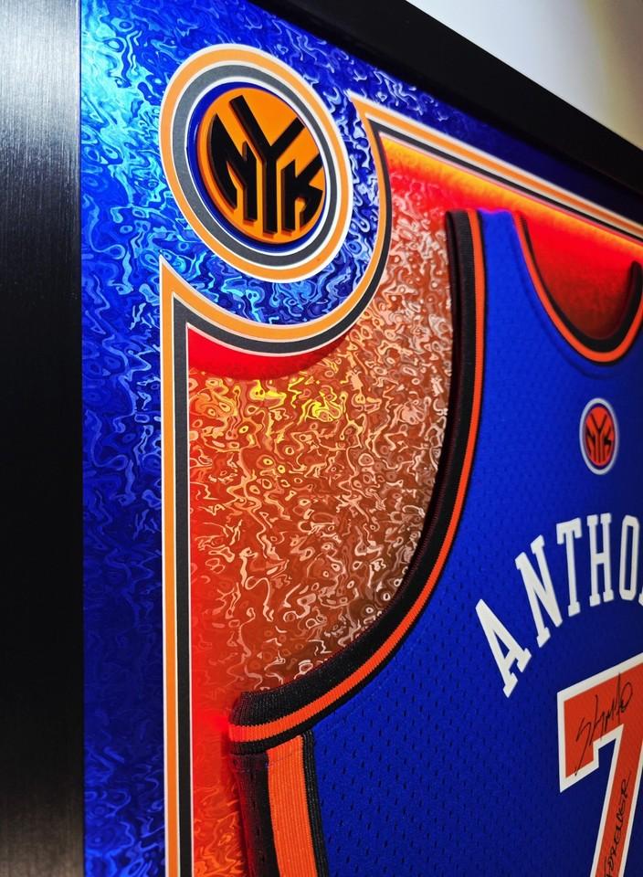 Carmelo Anthony Signed Knicks Custom Framed Mitchell & Ness Jersey Inscribed "NY Forever" with LED Display (Fanatics) at PristineAuction.com Carmelo Anthony Signed Knicks Custom Framed Mitchell & Ness Jersey Inscribed "NY Forever" with LED Display (Fanatics) at PristineAuction.com