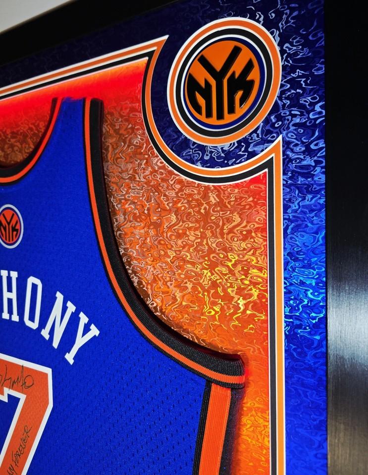 Carmelo Anthony Signed Knicks Custom Framed Mitchell & Ness Jersey Inscribed "NY Forever" with LED Display (Fanatics) at PristineAuction.com Carmelo Anthony Signed Knicks Custom Framed Mitchell & Ness Jersey Inscribed "NY Forever" with LED Display (Fanatics) at PristineAuction.com