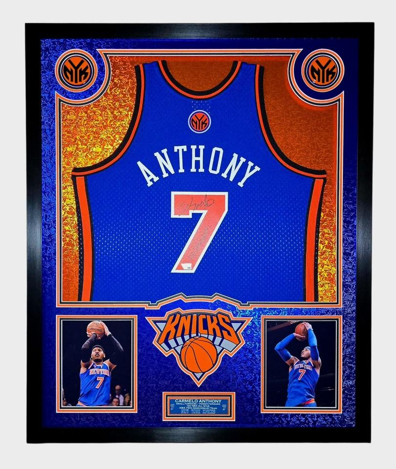 Carmelo Anthony Signed Knicks Custom Framed Mitchell & Ness Jersey Inscribed "NY Forever" with LED Display (Fanatics) at PristineAuction.com Carmelo Anthony Signed Knicks Custom Framed Mitchell & Ness Jersey Inscribed "NY Forever" with LED Display (Fanatics) at PristineAuction.com