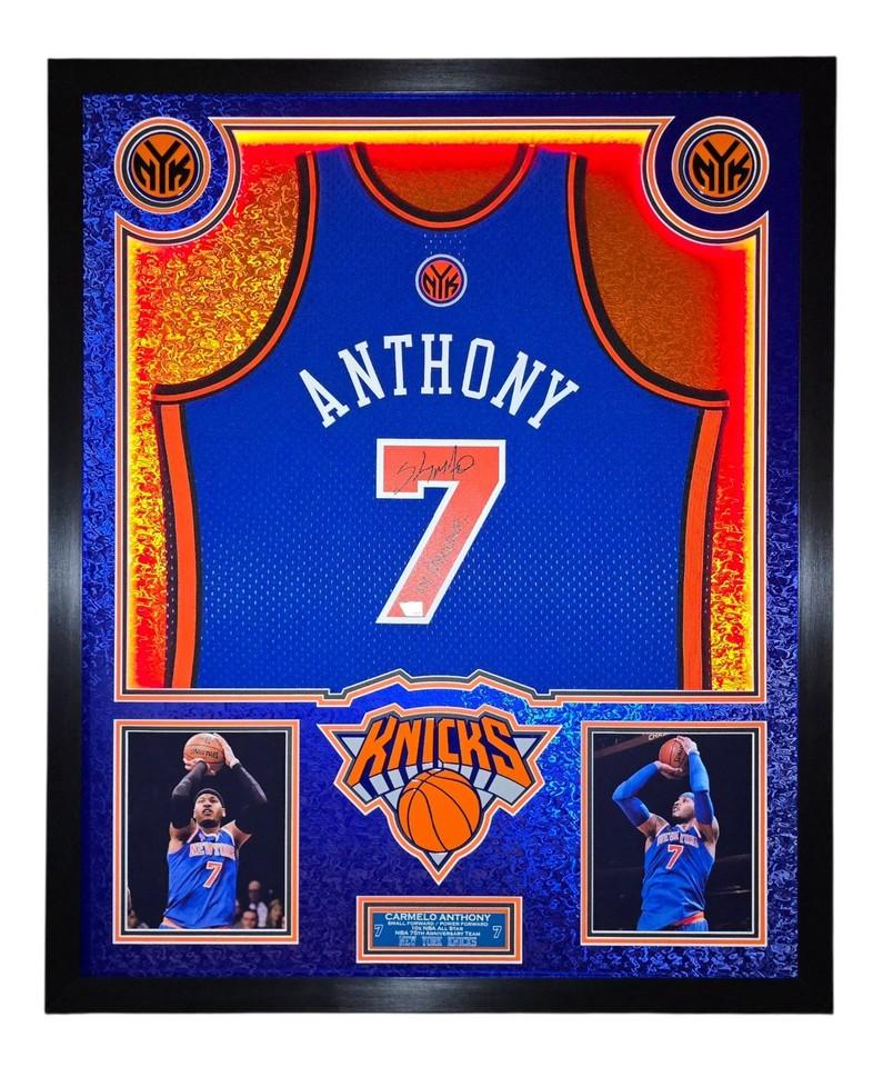 Carmelo Anthony Signed Knicks Custom Framed Mitchell & Ness Jersey Inscribed "NY Forever" with LED Display (Fanatics) at PristineAuction.com Carmelo Anthony Signed Knicks Custom Framed Mitchell & Ness Jersey Inscribed "NY Forever" with LED Display (Fanatics) at PristineAuction.com