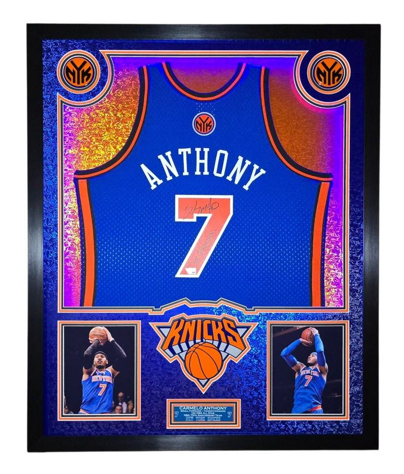 Carmelo Anthony Signed Knicks Custom Framed Mitchell & Ness Jersey Inscribed "NY Forever" with LED Display (Fanatics) at PristineAuction.com Carmelo Anthony Signed Knicks Custom Framed Mitchell & Ness Jersey Inscribed "NY Forever" with LED Display (Fanatics) at PristineAuction.com