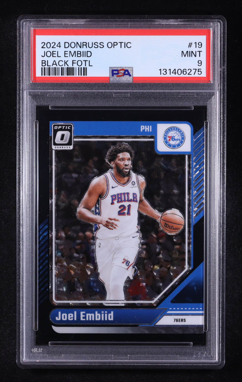 Joel Embiid 2024 Donruss Optic Black FOTL #19 #3/3 (PSA 9) at PristineAuction.com Joel Embiid 2024 Donruss Optic Black FOTL #19 #3/3 (PSA 9) at PristineAuction.com