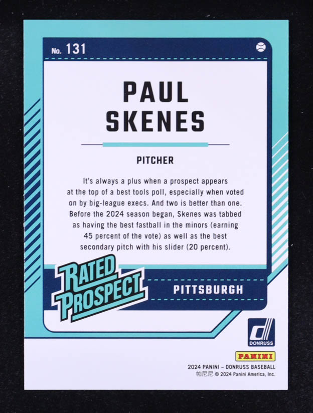 Paul Skenes 2024 Donruss Rated Prospect #131 RC at PristineAuction.com Paul Skenes 2024 Donruss Rated Prospect #131 RC at PristineAuction.com