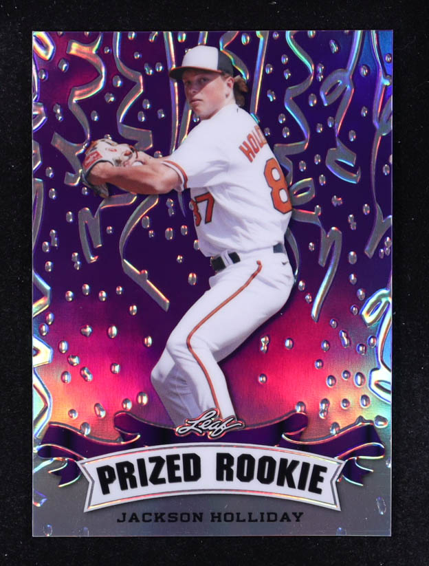 Jackson Holliday 2023 Leaf Prized Rookie Purple #PR39 #9/15 at PristineAuction.com Jackson Holliday 2023 Leaf Prized Rookie Purple #PR39 #9/15 at PristineAuction.com