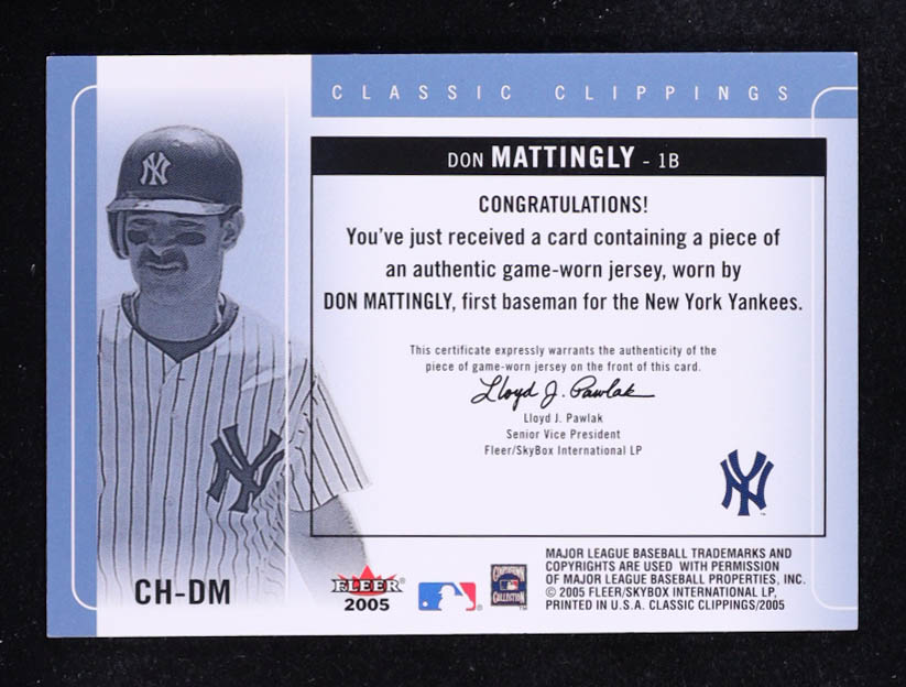 Don Mattingly 2005 Classic Clippings Cut of History Single Jersey Blue #DM at PristineAuction.com Don Mattingly 2005 Classic Clippings Cut of History Single Jersey Blue #DM at PristineAuction.com