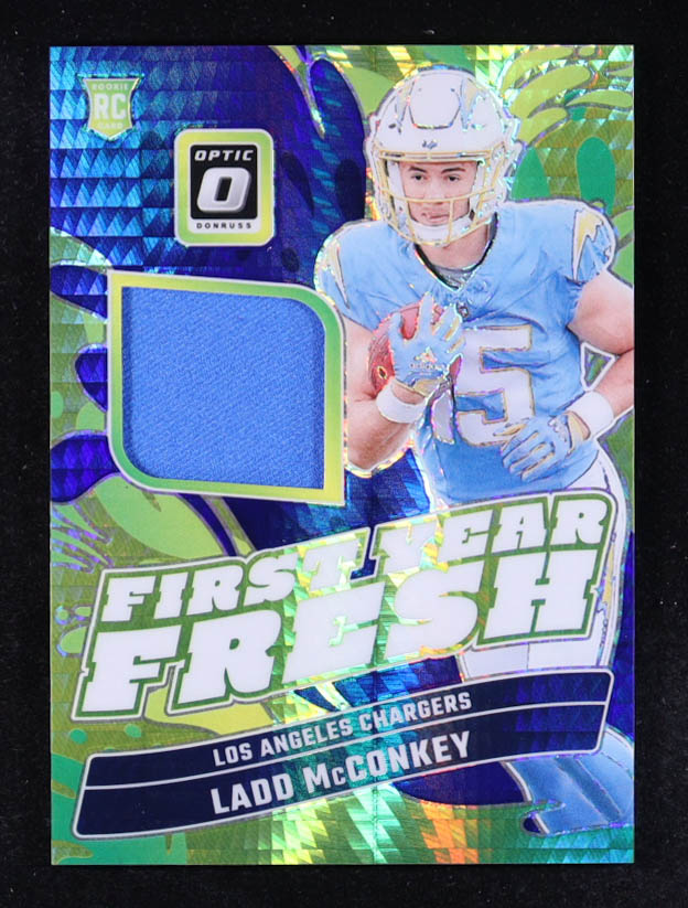 Ladd McConkey 2024 Donruss Optic First Year Fresh Jerseys Blue Hyper #24 RC at PristineAuction.com Ladd McConkey 2024 Donruss Optic First Year Fresh Jerseys Blue Hyper #24 RC at PristineAuction.com