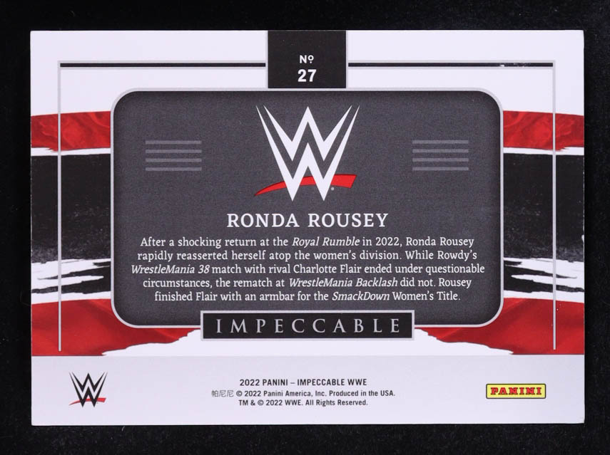 Ronda Rousey 2022 Panini Impeccable Silver WWE Logo #27 #20/35 at PristineAuction.com Ronda Rousey 2022 Panini Impeccable Silver WWE Logo #27 #20/35 at PristineAuction.com
