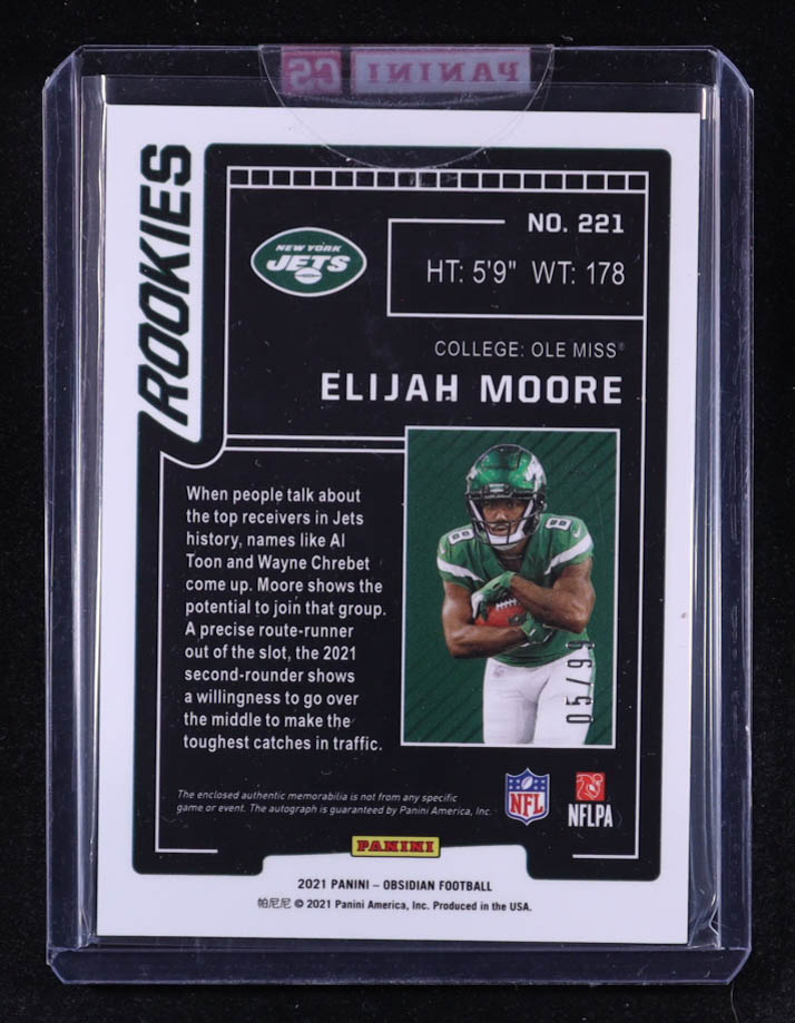 Elijah Moore 2021 Panini Obsidian Electric Etch Orange #221 RC #5/99 at PristineAuction.com Elijah Moore 2021 Panini Obsidian Electric Etch Orange #221 RC #5/99 at PristineAuction.com