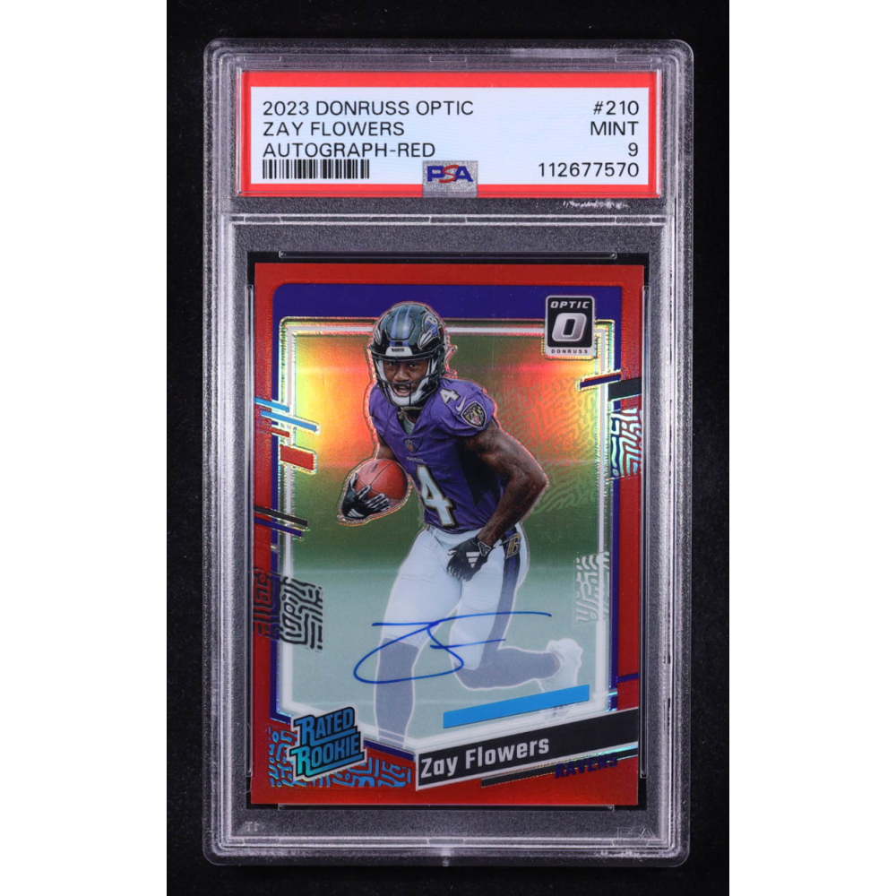 Zay Flowers 2023 Donruss Optic Autographed Red RR #210 RC #34/75 (PSA 9) at PristineAuction.com