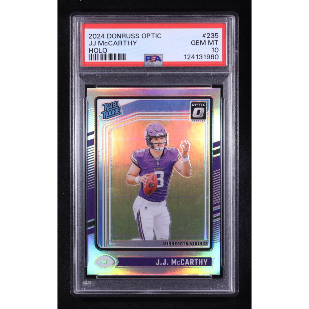 JJ McCarthy 2024 Donruss Optic Holo RR #235 RC (PSA 10) at PristineAuction.com